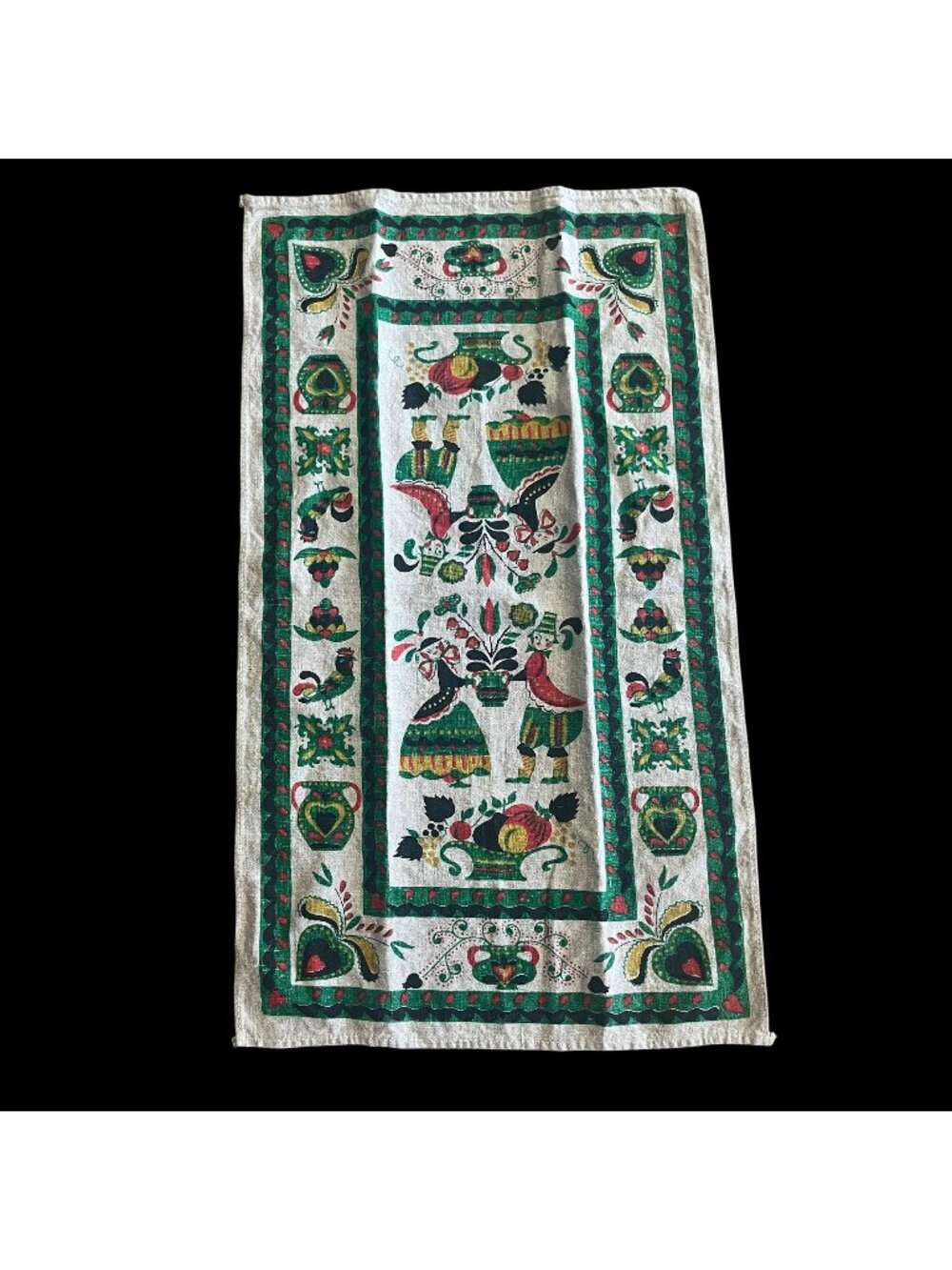 Vintage Linen Tea Towel Pennsylvania Dutch Design by Parisian Prints